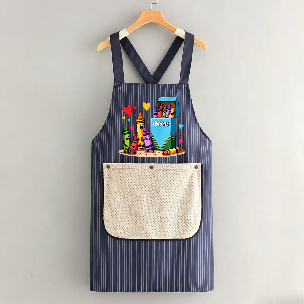 TEMU Grembiule da cucina 1 pz con asciugamani rimovibili, motivo con , , matite e scatola, con due tasche, durevole da pulire, per cucinare,