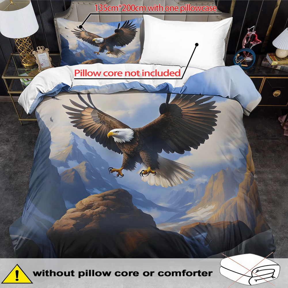 TEMU Open Bald Eagle Theme Duvet Cover Set - 2/3pcs, Soft Comfortable Breathable, Fantasy Animal Pattern Print Bedding, Eagle Print Duvet Cover Set,