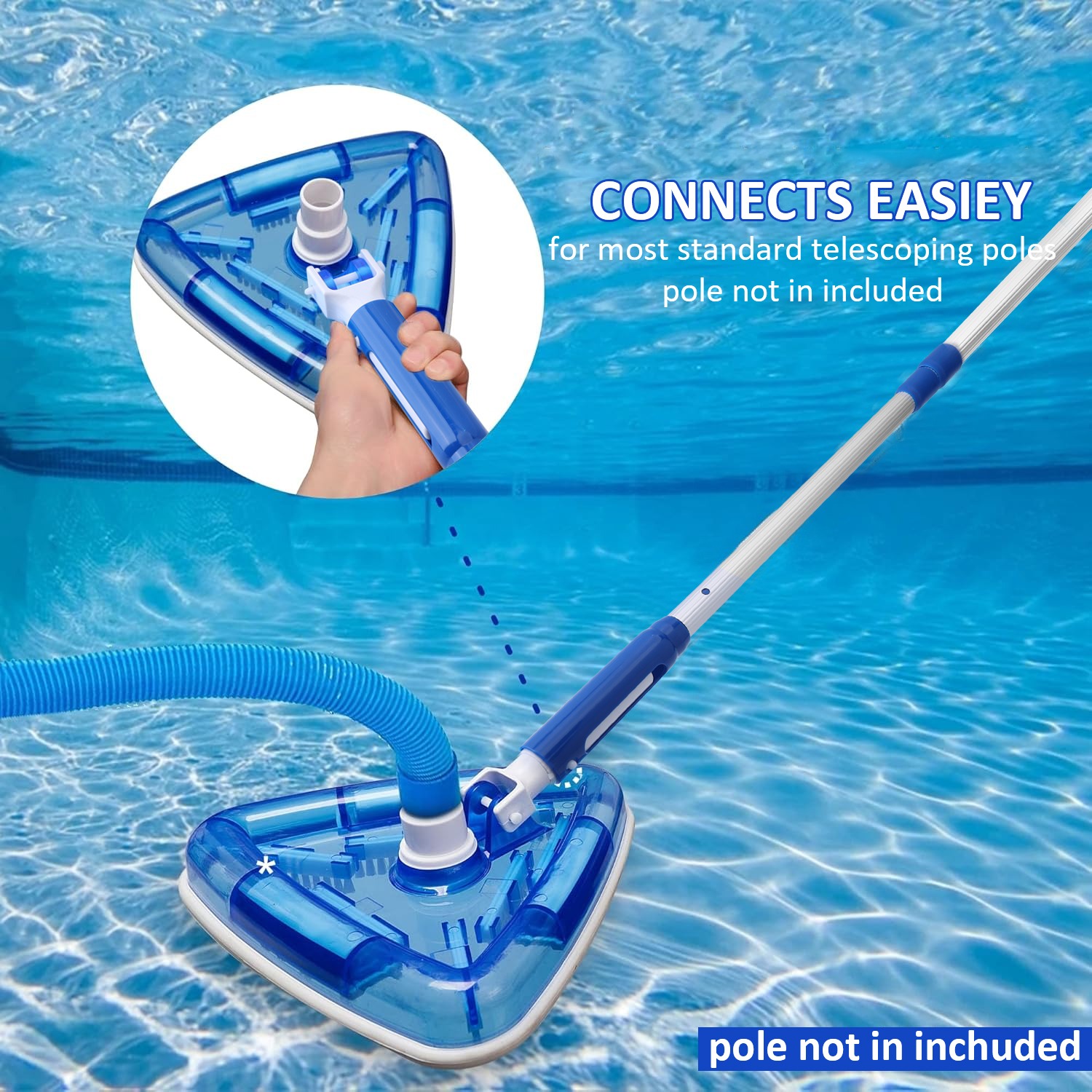See-Thru Triangular Pool Vacuum Head Above Ground and Inground Swimming  Pools, Features Nylon Bristles and Rubber Sides, Quickly