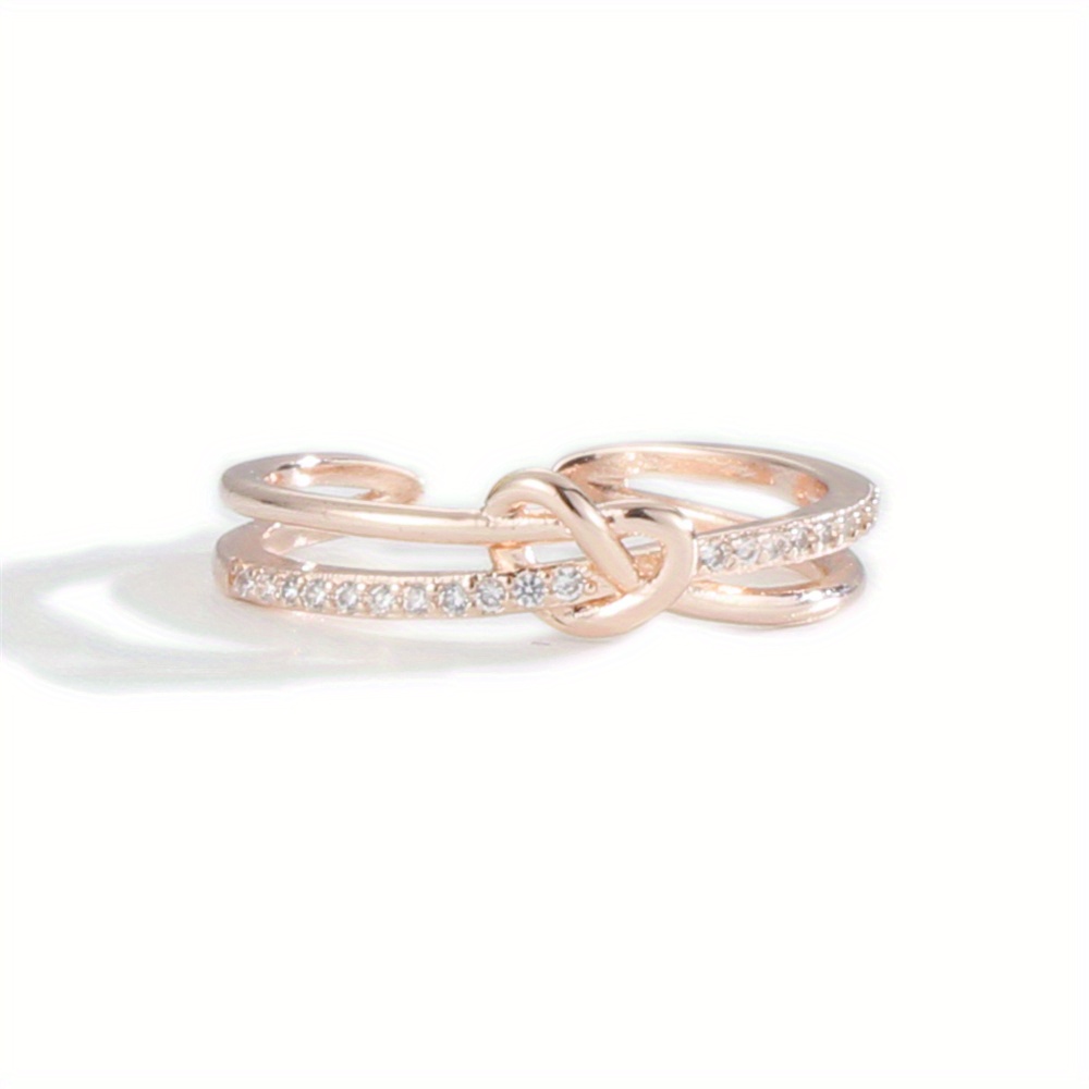 1pc Light Luxury  Copper Rose Golden Knotted Cross-woven Full Open Ring for Women, Suitable for Daily Wear, Parties, and Gatherings