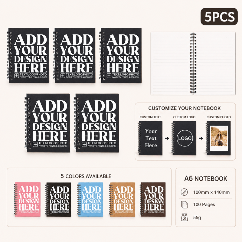 TEMU 5 Customized A6 Portable Paper Coil Notebooks, Lined Notebooks For Business Students, Employee Thank You Gifts, Colleagues Thank You Gift For