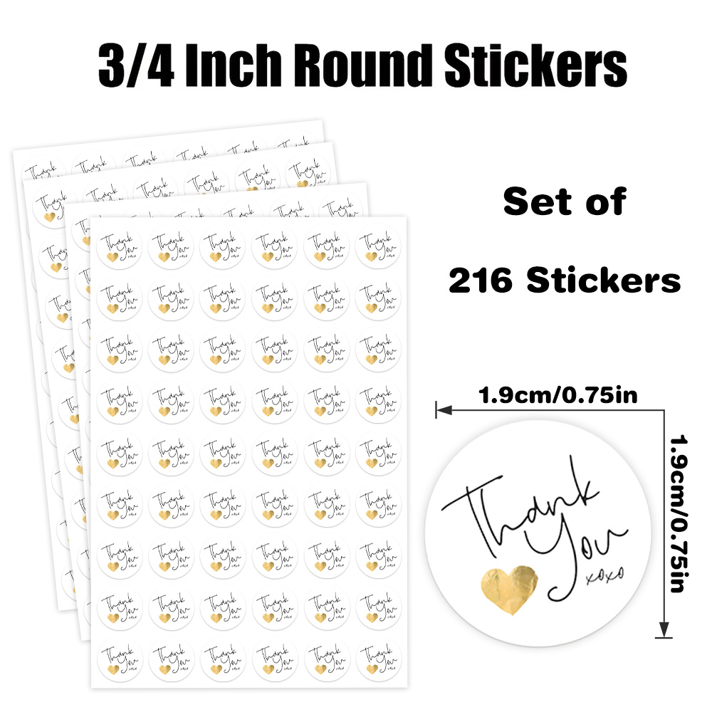 TEMU 216pcs Of Round Stickers Featuring A Thank You Theme, Designed With A Hand-drawn Script And Heart Accents, Perfect For Wrapping Gifts, Tagging