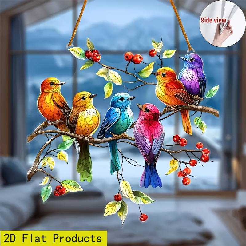 E-shop 2D-Flach, 2D-Ebene Bunter Vogel-Solarkollektor. Lebhaft farbige Acryl-Fensteranhänger, die sich zum Dekorieren von Wohnzimmern, Schlafzimmern,
