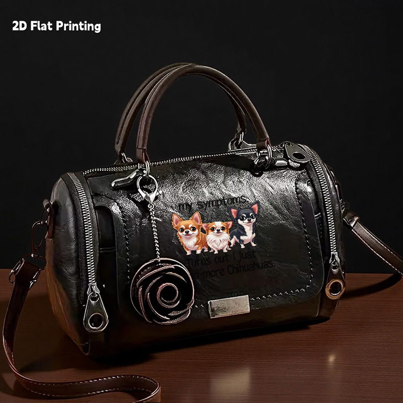 TEMU 1pc Retro Handbag, Women's Novelty Satchel Bag With 3 Cute Chihuahua Dogs And Letter Graphic Print, Stylish Top Handle Shoulder Purse For Daily