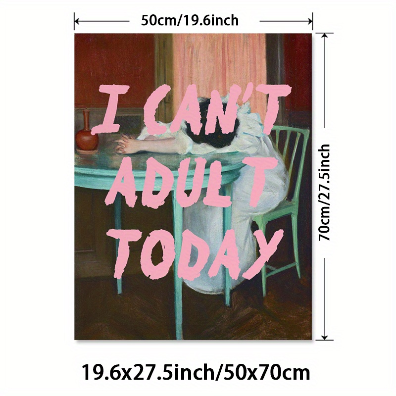 E-shop 1pc Ungefärbtes "Ich kann heute nicht Erwachsen werden" Leinwandkunstdruck - Buchstaben, Modernes Wandleuchten für Zuhause & Büro,