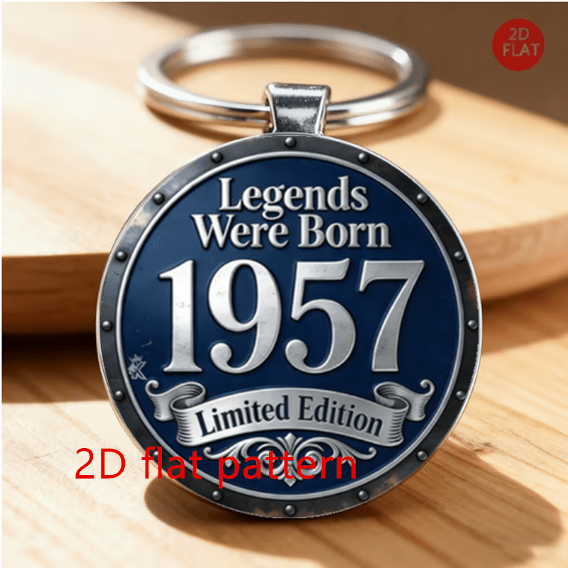 2d Flat, 1pc 2d 1957 Commemorative Keychain, 2d Flat Pattern Keyring, Classic Year Of Birth Gift For Dad, Mom & Vintage Lovers, 2d Flat