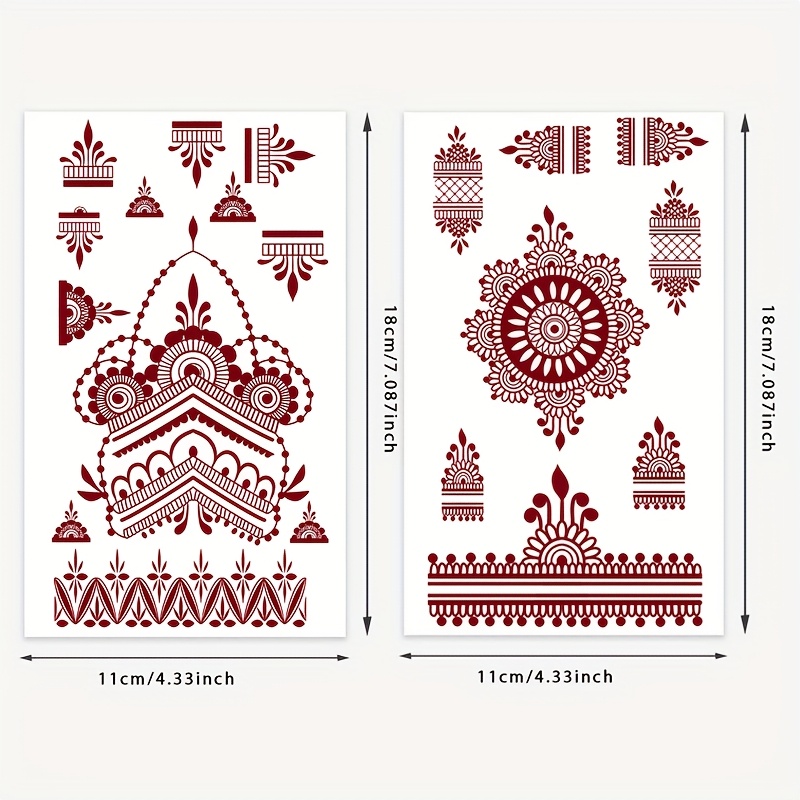 2pcs Flower Vines Geometric Floral Lace Temporary Tattoo Stickers- Red& Brown Body Art Parties, Weddings, Birthdays