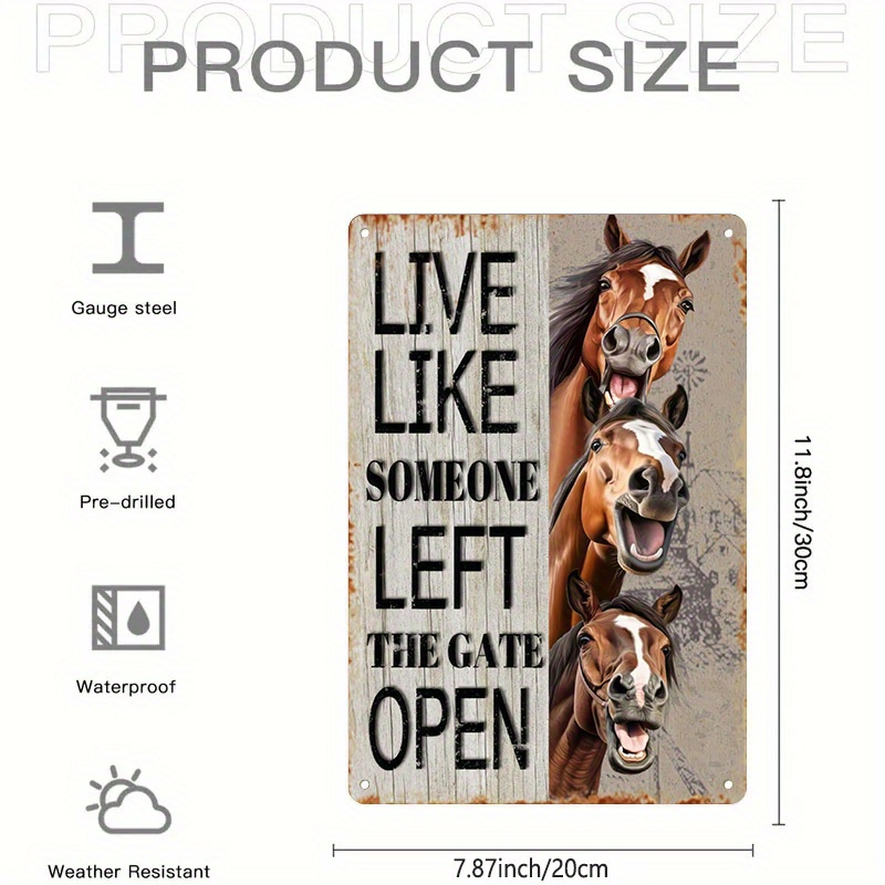 TEMU 2d Flat, 2d Flat 1pc Vintage Aluminum Tin Sign Rustic Farmhouse Horse Wall Decor With Live Like Left Distressed Rusty For Barn Room Ideal Gift