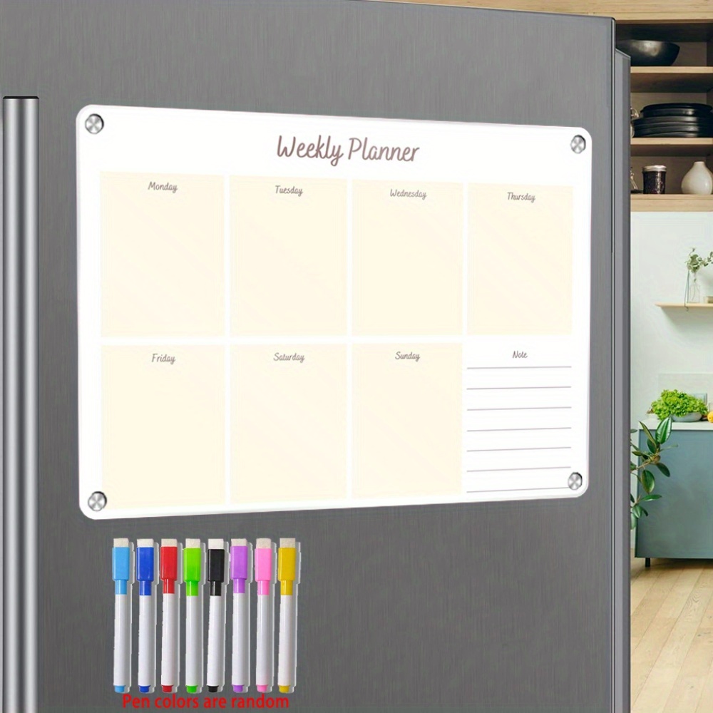 TEMU Large Magnetic Fridge Weekly Planner, 8.1* Inch, Dry Erase Reusable With Meal Plan Area. Includes 8 Random Colored Markers, Home, Office, School