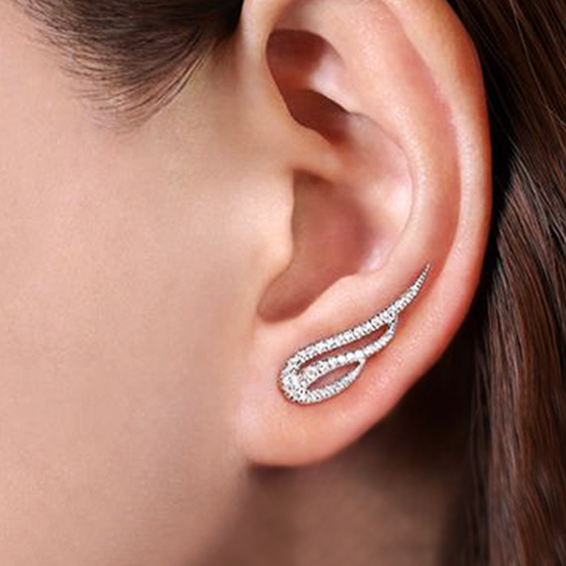 Image of 1 Pair Of Women's Fashion Stud Earrings With , Featuring Synthetic Synthetic Zirconia Wing Accents, Versatile Trendy Earrings For Daily Wear And Parties
