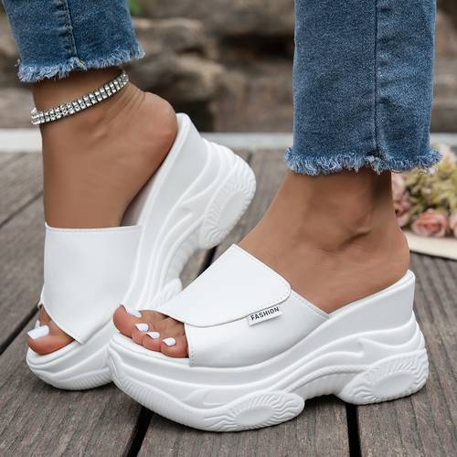 womens summer outdoor platform wedge slippers extra high heel platform sole single strap slides water platform height increasing mules versatile casual non slip open toe women shoes