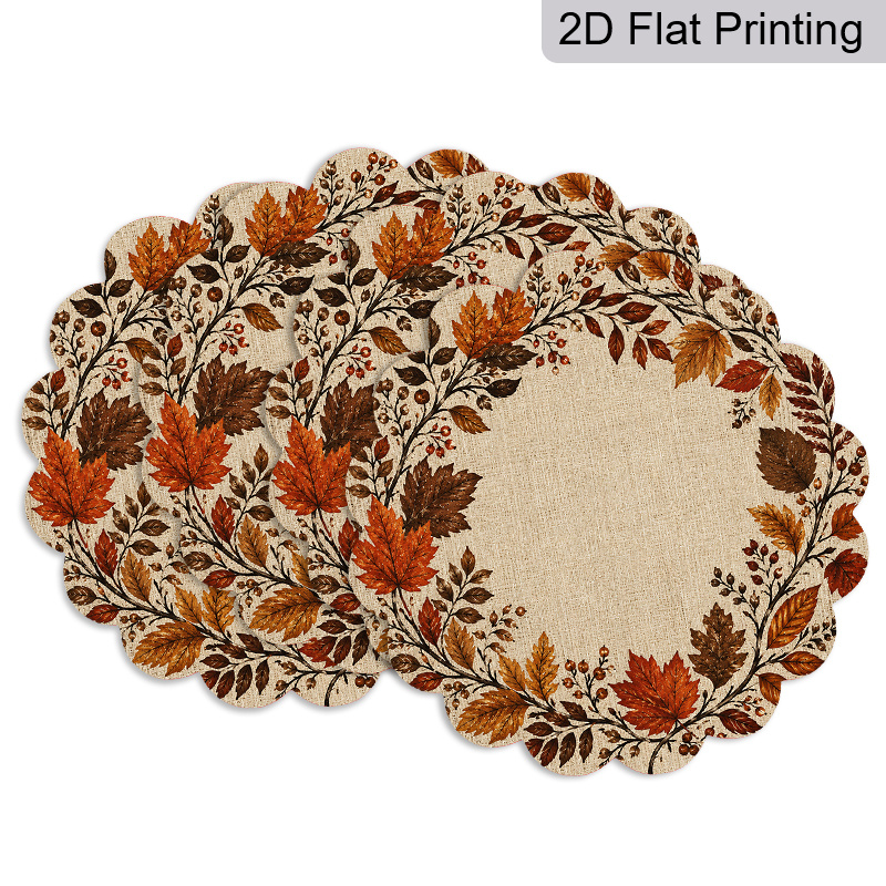 TEMU 2d Flat 4pcs/set Autumn Thanksgiving Maple Leaf Round Placemats, Harvest Themed Table Mats, Tableware Additions For Fall & Thanksgiving Dining,