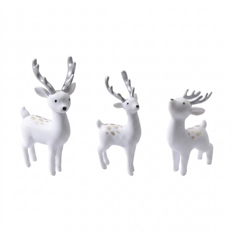 TEMU Christmas Figurines 3pcs Set, Resin Miniature Reindeer Models With Snow Texture For Diy , Desktop Micro Landscape And Window Holiday Decor