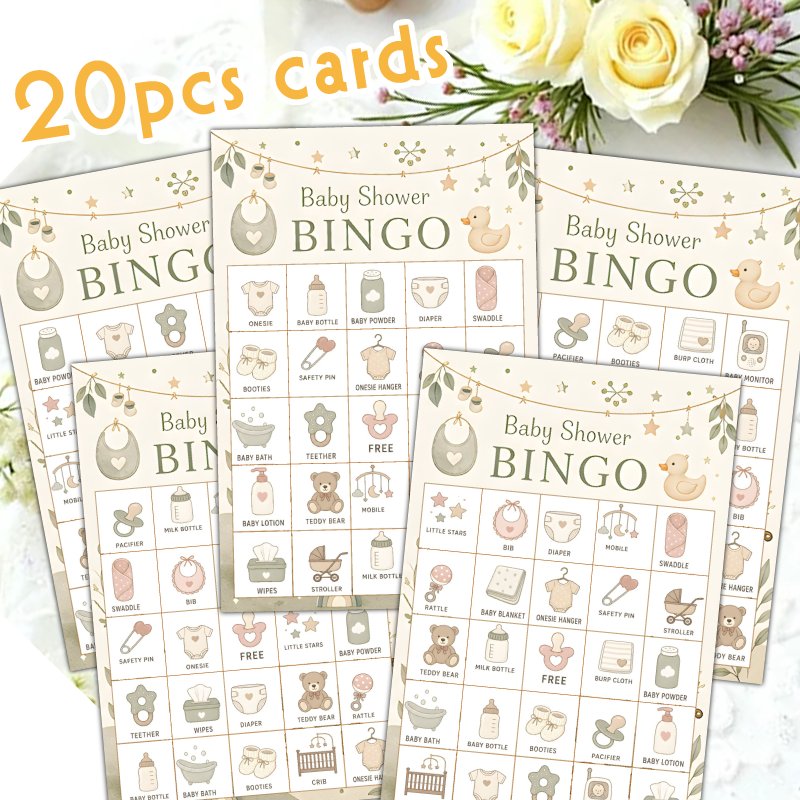 TEMU 20pcs Cmd Bingo Cards,fun Boho Neutral Bingo Cards Bingo Party Games For Gender Reveal Birthday Bridal Shower Icebreaker Games Suitable For