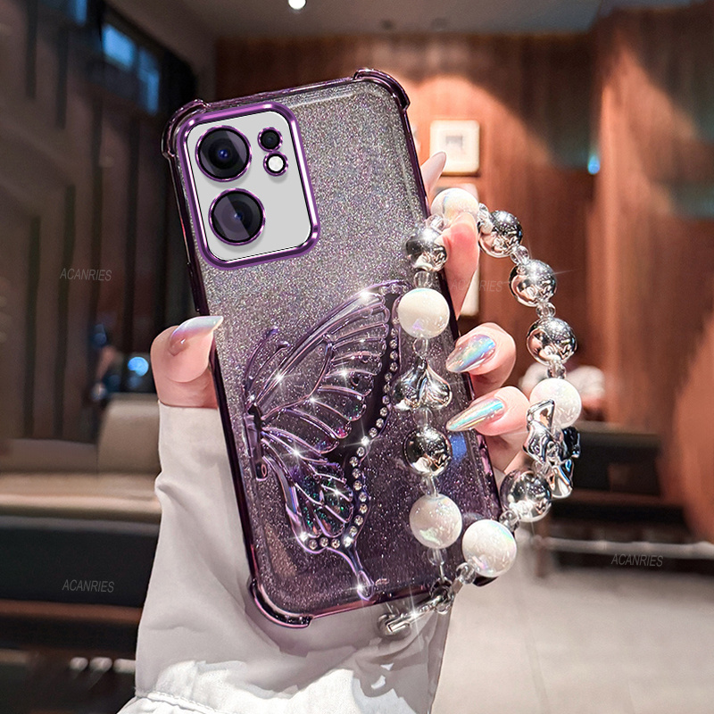 TEMU Phone Case: Reno 13 F Luxury Plating Shockproof Thickening Glitter Card Phone Case For Oppo Reno 13f Quicksand Bracket Elegant Bracelet Chain