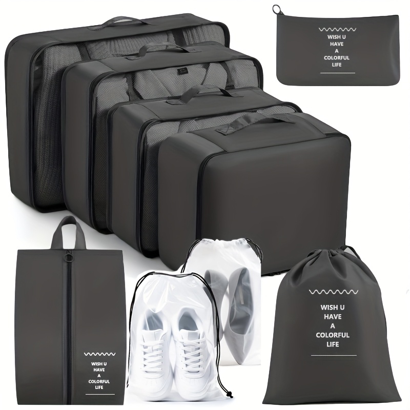 TEMU Complete Travel Organizer Set-9pcs Package With Shoe Bag And Toiletries Bag, High Quality Luggage Storage Bag For Suitcase, Shoes And Toiletries