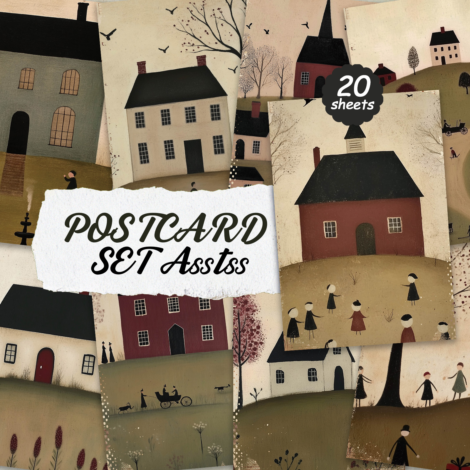 TEMU 20-pack Asstss Vintage Postcards Suitable For Scrapbooking & Junk Journals - 4x6 Retro Pinup Cards With Classic Suitable For Crafting,