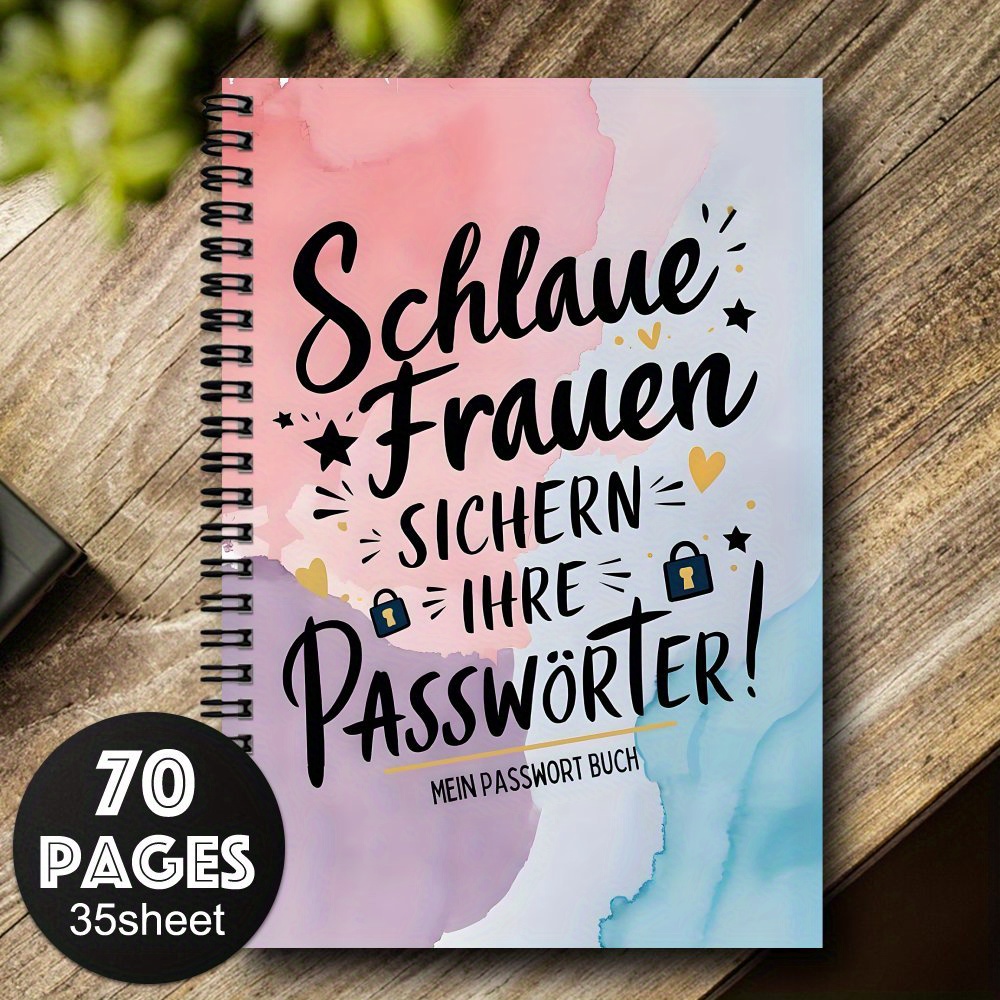 1pc German Edition Cover Women Spiral Password Notebook For Internet & Computer Login, Recording Website, Usernames, For Home Or Office