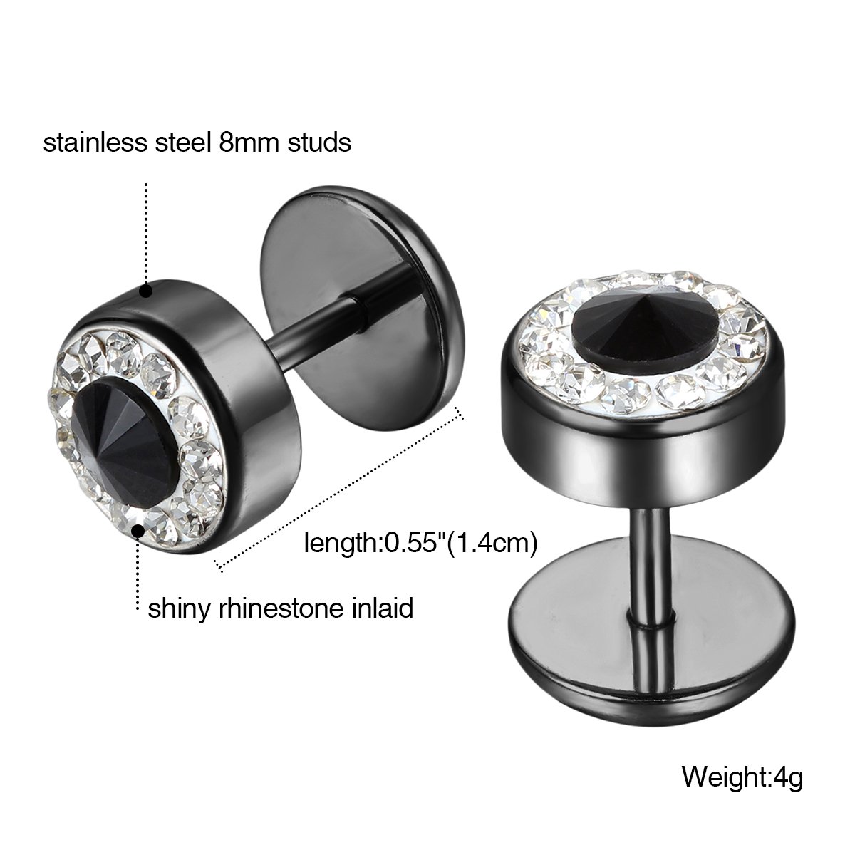 2pcs 304 Stainless Steel Dumbbell Stud Earrings For Pierced Ears, Fake Gauge Barbell Studs, Illusion Plug Piercing Jewelry For