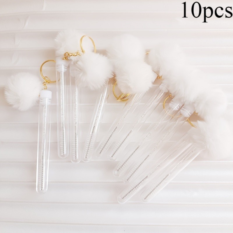 TEMU 10pcs Disposable Glitter Cleaning Spoolie Brushes Mascara Wands Tubes Faux Keyring Eyelash Brush Makeup Tool Applicator Set