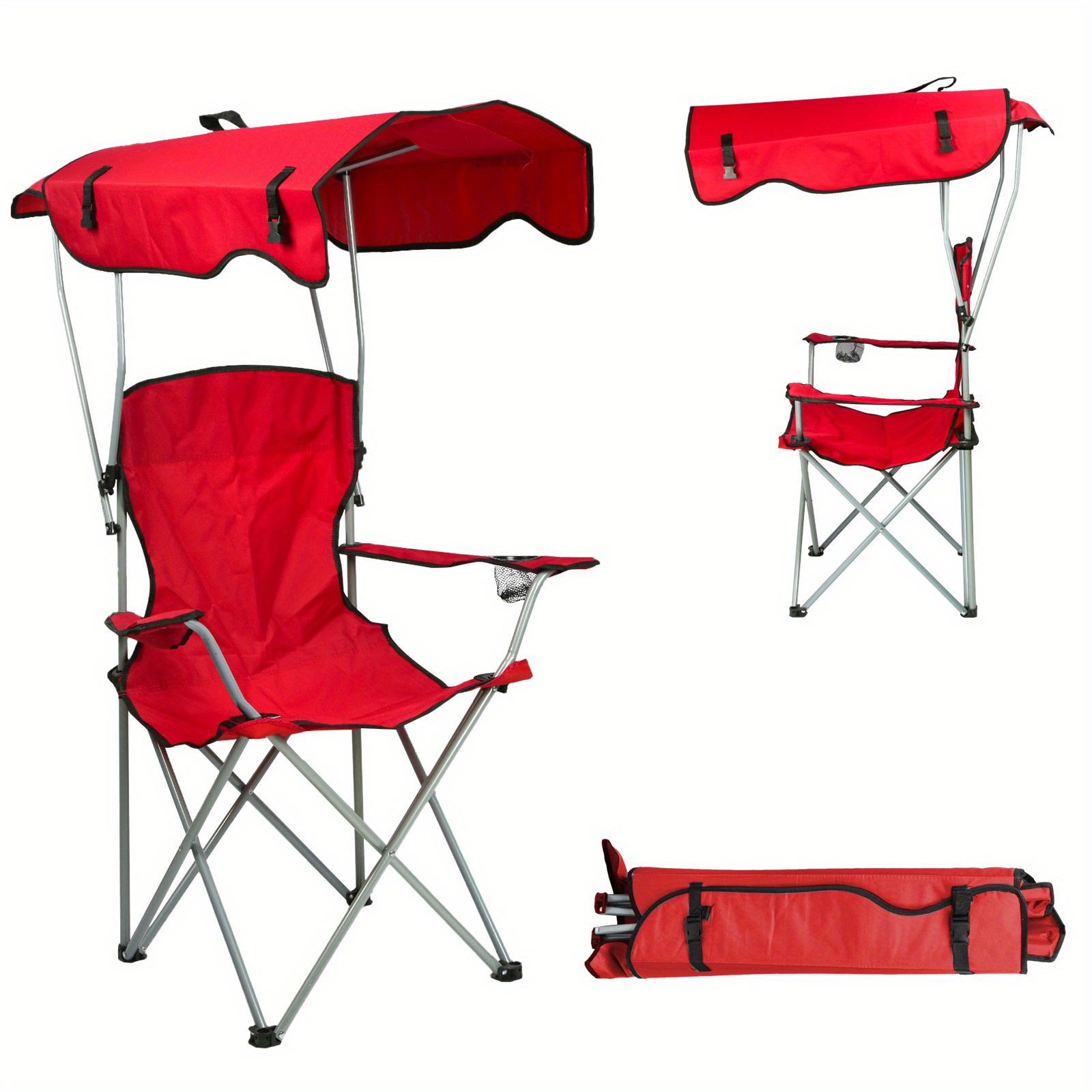 50*50*90-120cm Beach Chair With Canopy, Camping Fishing Chair, Portable Armchair, Red