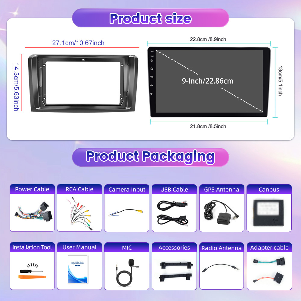 [6+128gb] For 15 Car Stereo Radio-9 '' Hd For Ml Gl W164 Ml500 Gl320 X164 Ml280 With & Auto, Carplay Voiture Pantalla Coche Support Built-in Wifi/ Bluetooth/ Gps/ Double Usb -accessories For
