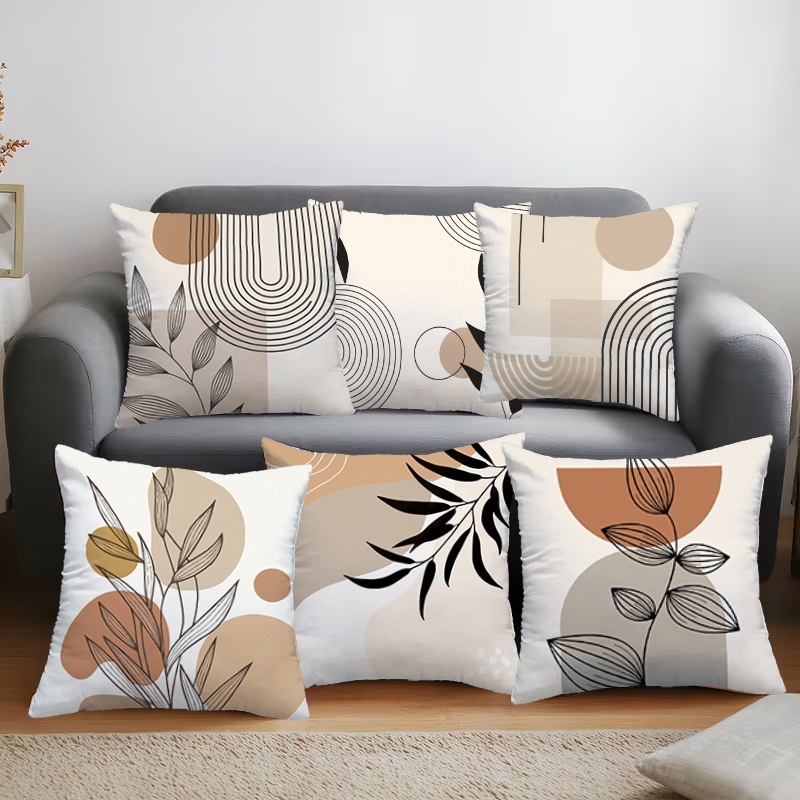 TEMU 6pcs, 2d Flat Printing, 's Day Pillowcase, Morandi Geometric Botanical Cushion Cover, Non-real Embroidery, Single-sided Print, Pillow Insert Not