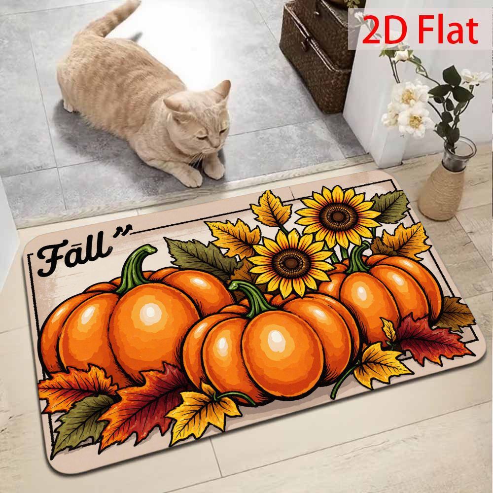 doormat fall pumpkin sunflower door mat non slip absorbent entrance rug seasonal   home decor for kitchen bathroom living room   thanksgiving halloween housewarming gift for  