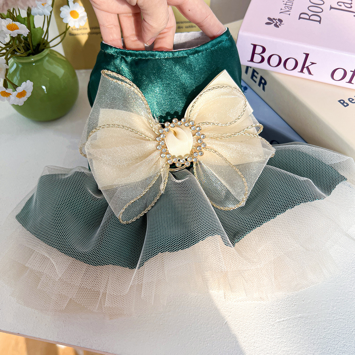 small princess dress white bow emerald green mesh - Temu Australia