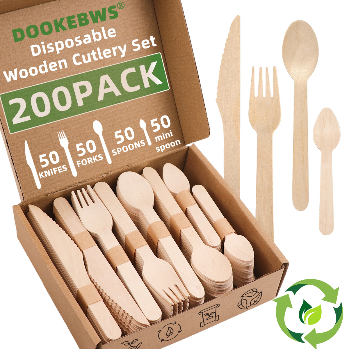 Image of 200pcs Disposable Cutlery Set (50pcs Forks, 50pcs Spoons, 50pcs Knives, 50pcs Small Spoons), , Sturdy, Cutlery Set For Events, Dining, Parties And Picnics