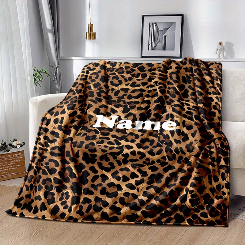 TEMU Personalized Custom Name Leopard Print Blanket - Soft Flannel Warm Throw For Bed, Sofa, Picnic - 3d Digital Printed For Christmas, Halloween,
