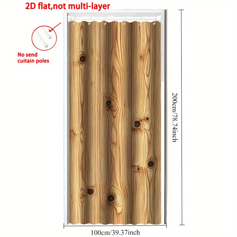 TEMU Rideau de porte moderne en polyester avec motif grain de bois, offrant l'élégance des textures naturelles. Non doublé et équipé de œillets,