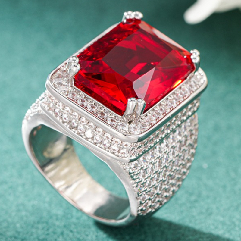 Women's Vintage Luxury Rectangular Red Synthetic Zirconia Statement Ring