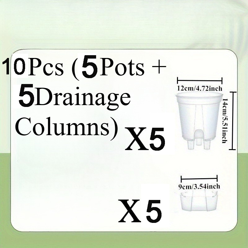 TEMU Ensemble de 10 pièces (5 pots et 5 colonnes de drainage) - Jardinières d'auto-arrosage intérieures/extérieures - Réservoir d'eau et trous de