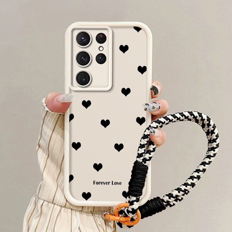 TEMU Phone Case - Black Heart Advanced Frosted Sugar Small Pattern Vibrant Solid Color Ladder Phone Case With Lanyard For