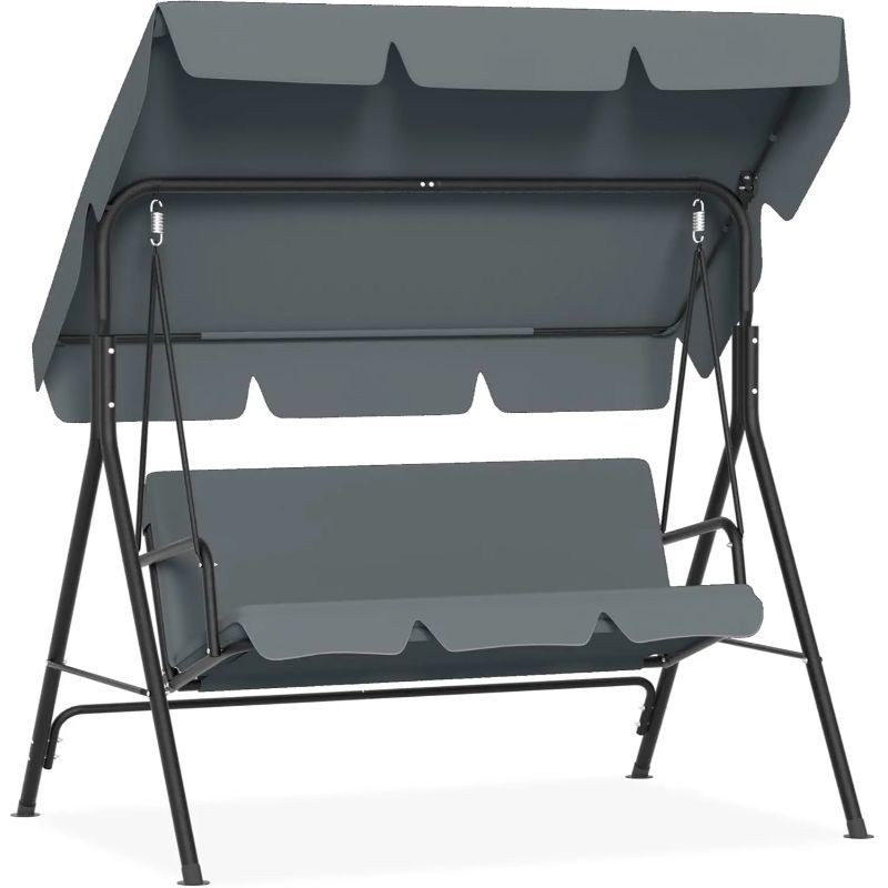E-shop 3-Sitzer Veranda Schaukel Garten Schaukelbank mit verstellbarem Sonnendach und Sitzkissen und Anti-Rutsch-Füßen Garten Schaukel bis zu 200KG