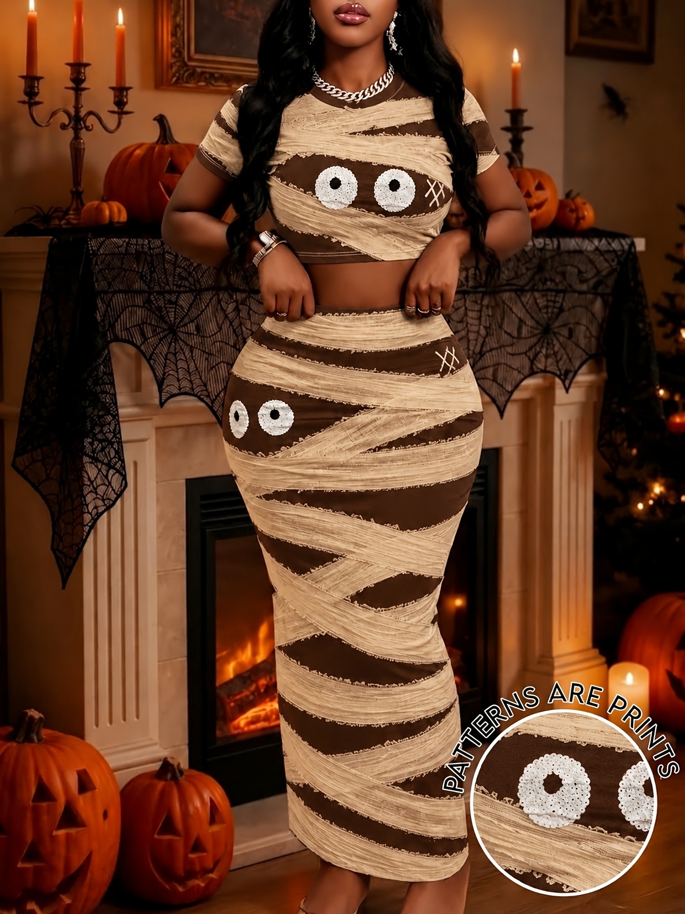 halloween chic all     womens casual vacation outfit solid color short top and high waisted skirt two piece set