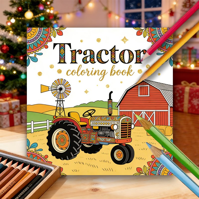 TEMU Hu 24-page Adult Coloring Book - Vintage Tractor Coloring Book For Relaxation, & Enjoy In A , Featuring Farm Scenes With Tractors, Barns, And