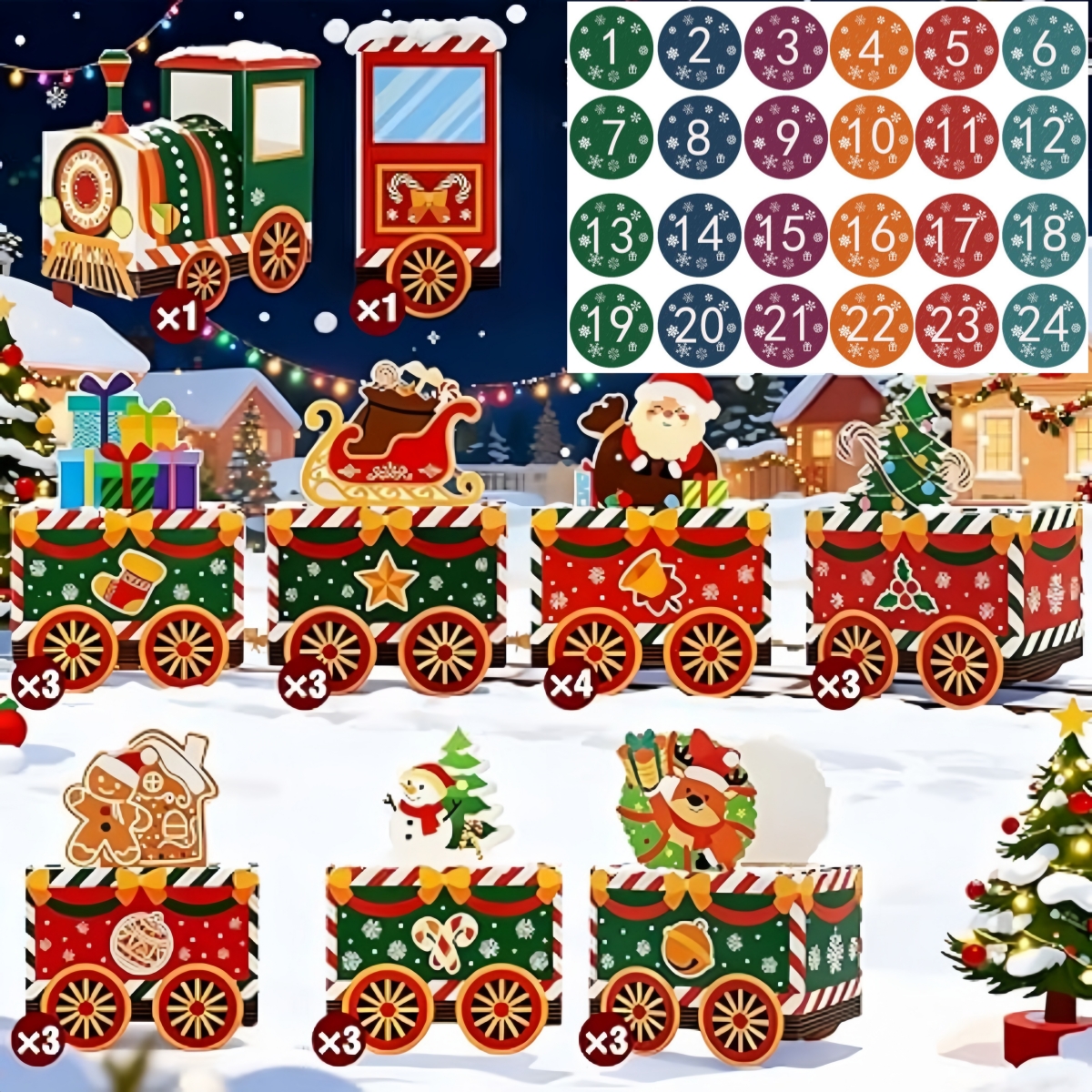 TEMU 24pcs Christmas Empty Advent Calendar Boxes With Stickers Christmas Train Shaped Countdown Gift Box Set Reusable Holiday Treat Boxes For Jewelry