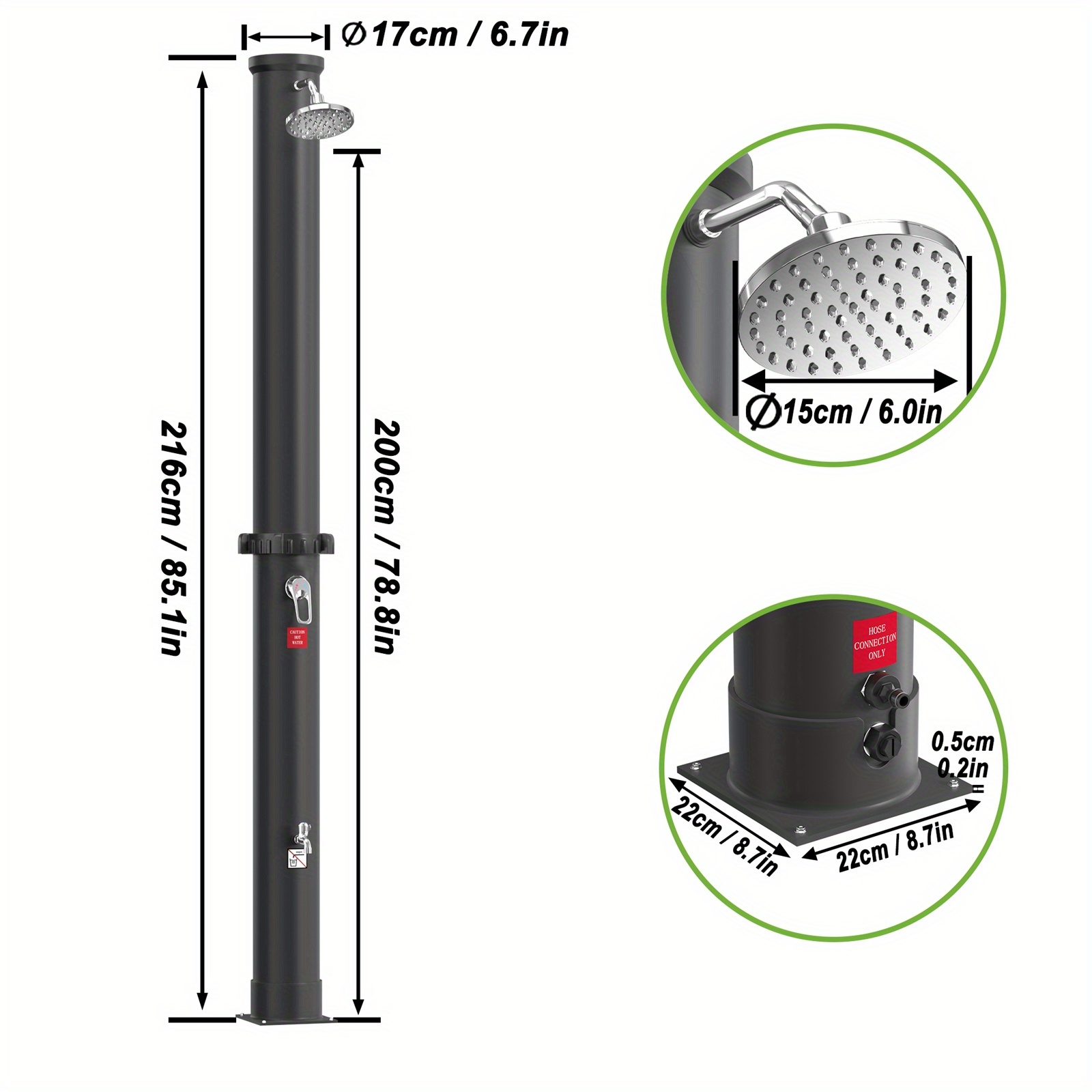 Image of Silver/black Solar Shower 40 Litres Garden Shower Pool Shower Camping Shower With Rain Shower Head And Foot Shower Hot To 60°c Suitable For Garden, Pool And Camping