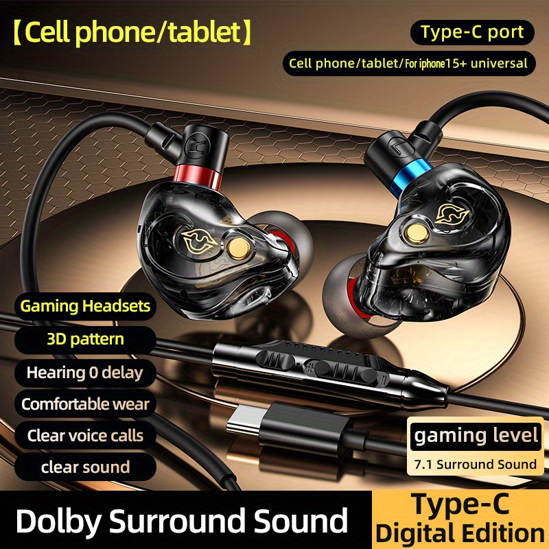 E-shop Kabelgebundenes Headset mit einem 3,5-mm-/Typ-C-Digitalchip, entwickelt für Gaming, mit 7.1-Kanal-Stereo-Surround-Sound, für sich in