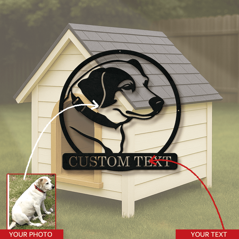 TEMU Custom Pet Portrait Metal Sign - Personalized Dog Memorial Keepsake, Cast & White Silhouette Art With Round Frame & Collar Detail, Hand-drawn