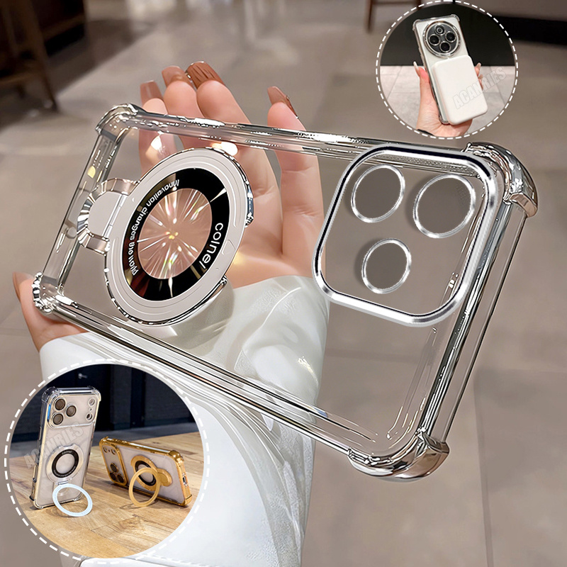 TEMU Custodia per telefono - ACANRIES 1 pz Elegante Custodia con anello pieghevole e supporto + 1 pz Custodia placcata resistente agli urti per Oppo