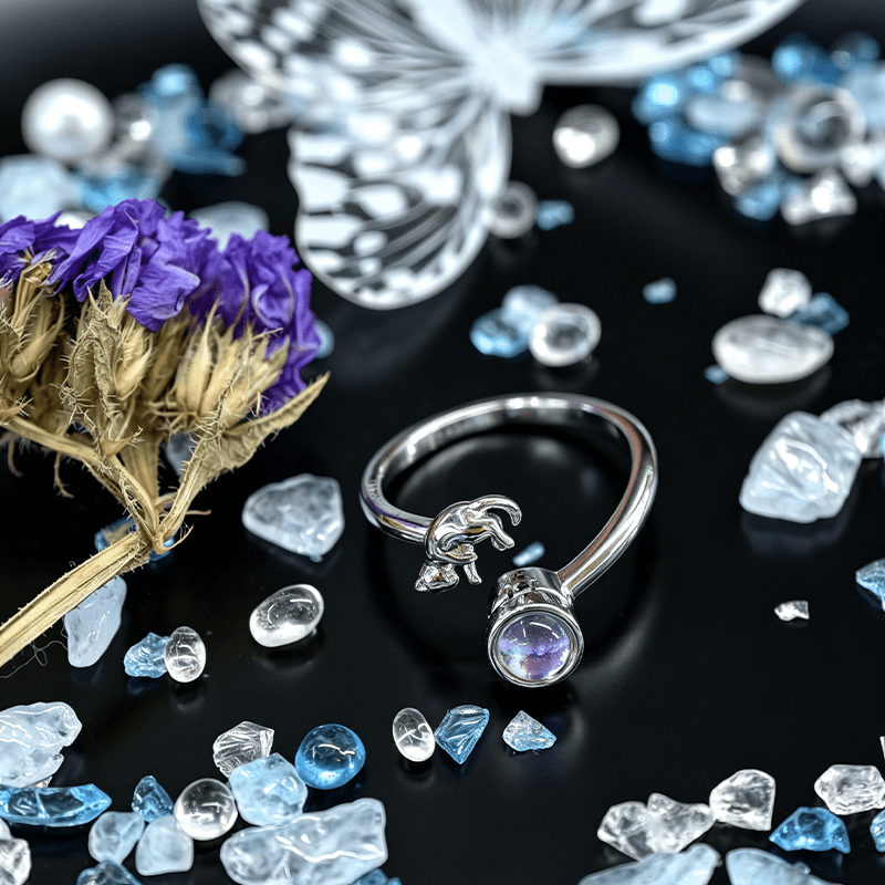 Women's Kitten Playing Open Ring, Fun Gift for Cat Lovers