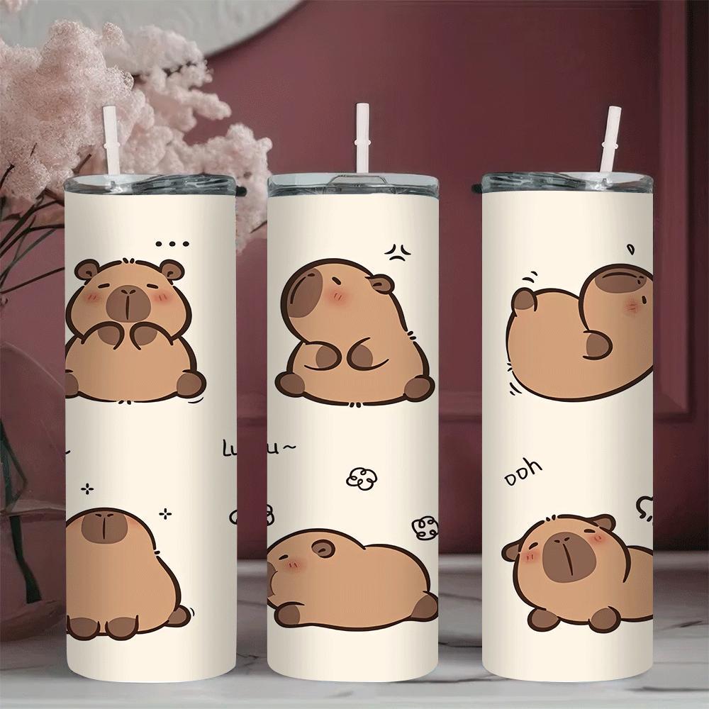 

1pc 20oz Stainless Steel Water Bottle With Cute Capybara Design, Bpa-free, Leakproof, Ideal For Beverages, Home, Travel & Outdoor Activities, Great Gift For Holidays &