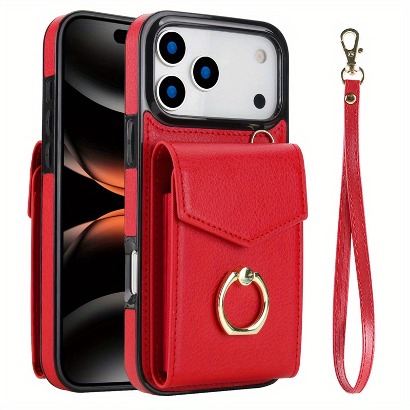 TEMU Phone Case: Fashion Card Holder Ring Holder Phone Case For Iphone 17 Air 17 Pro Max 16e 15 14 13 12 11 Xr Xs 7 Plus With Lanyard Anti-drop