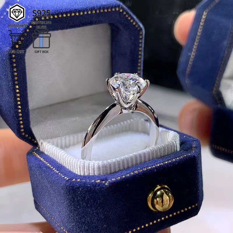 TEMU Elegant S925 Sterling Silvery Ring With A 2.0-carat Moissanite. -prong Design, Fashionable, Simple, And Luxurious. Total Weight Of The Product: