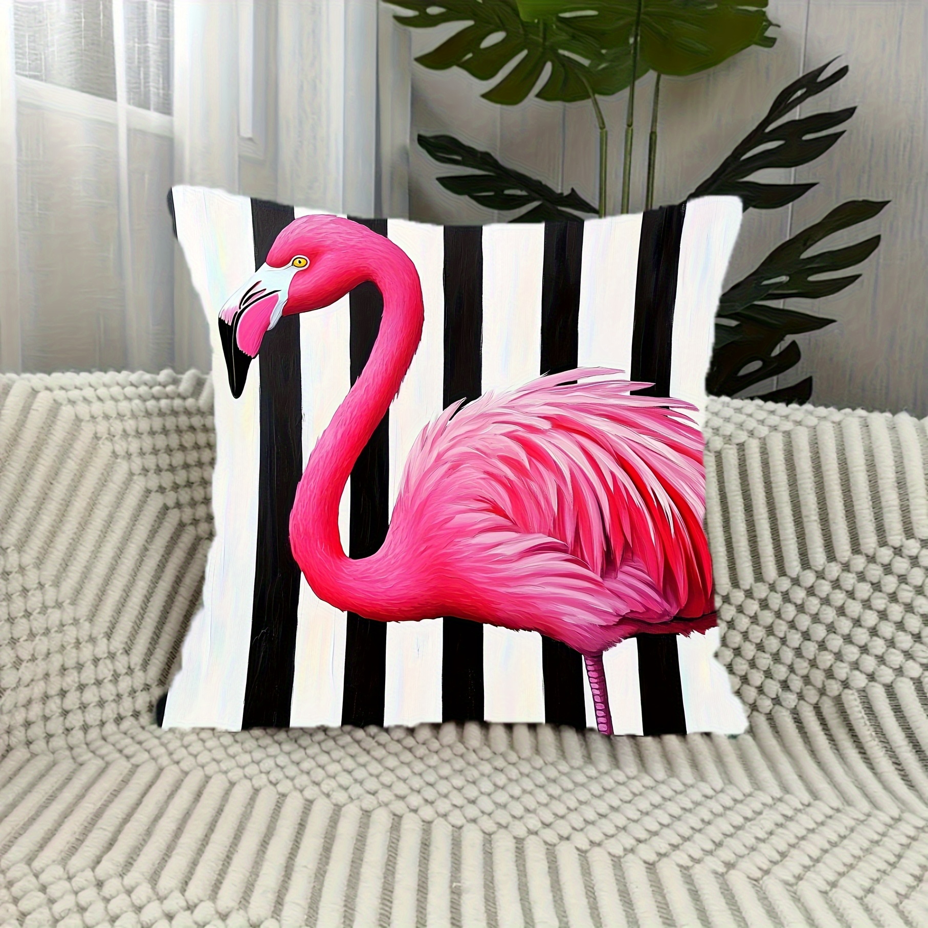 TEMU 1pc, Jcdisignsuk Modern Hot Pink Flamingo Pillowcase, Soft And Smooth Polyester Fabric With Single-sided Print Design, 45.72x45.72cm Zippered