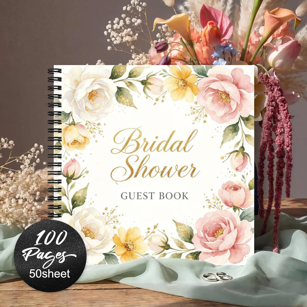 TEMU 1 'or pour fête prénuptiale, journal de souvenirs, pour invités, signature et ajout de photos Polaroid, 'or floral à , pour la fête prénuptiale