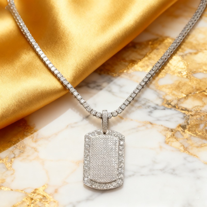 TEMU A Unisex Pendant Necklace Featuring A Shape Measuring 26mm By 38mm, With Vvs1 Round Cut Stones. This Hip-hop Style Necklace Has An Adjustable Length